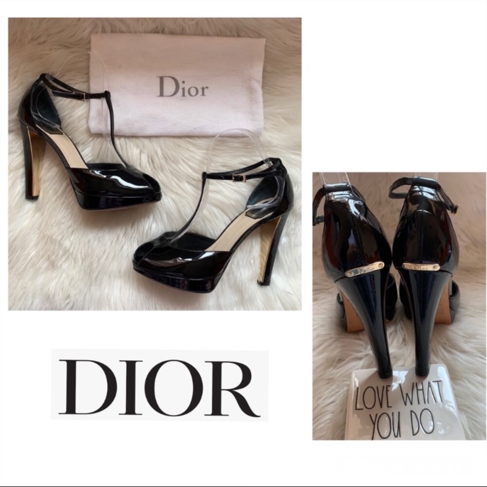 Black and Gold Dior Pumps with Open Toe